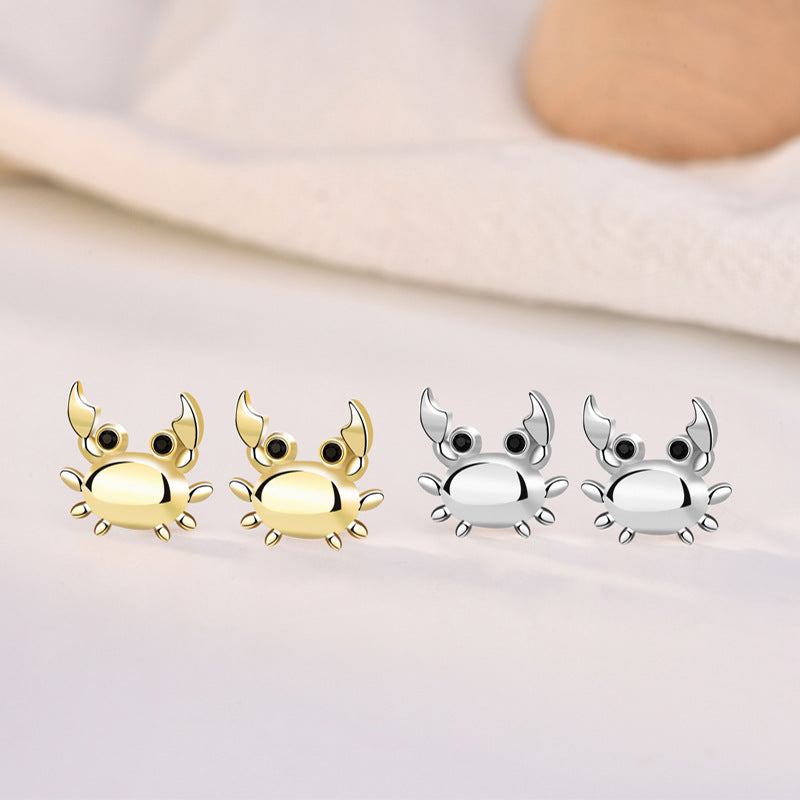 Cute Animal CZ Crab 925 Sterling Silver Stud Earrings