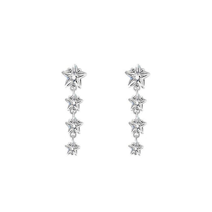 Elegant Shining CZ Star 925 Sterling Silver Dangling Earrings