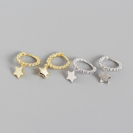 Mini Stars Girl 925 Sterling Silver Beads Hoop Earrings