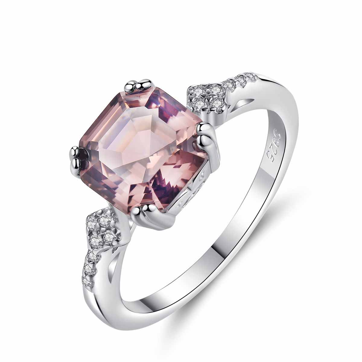 Elegant Geometry Brown Radiant Natural Morganite CZ 925 Sterling Silver Ring