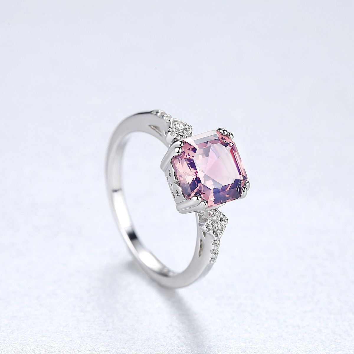 Elegant Geometry Brown Radiant Natural Morganite CZ 925 Sterling Silver Ring