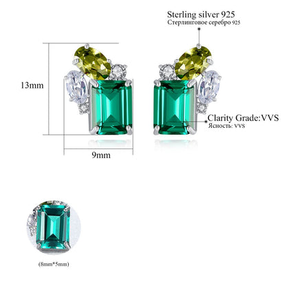 Elegant Green CZ Geometry Rectangle 925 Sterling Silver Stud Earrings